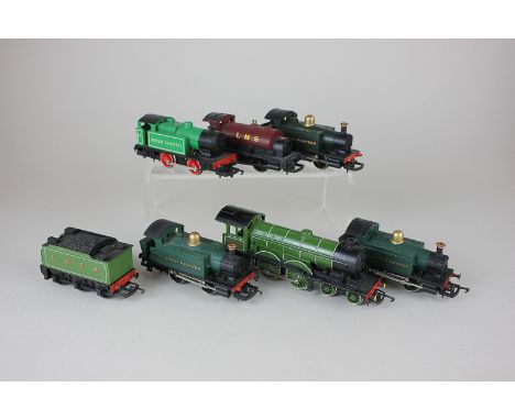 Five Hornby '00' gauge model railway locomotives, a Tri-ang locomotive and tender and a Lima locomotive (unboxed)