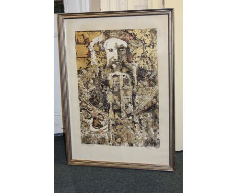 Keith Michell (20th century) portrait of the artist as Henry VIII, coloured block print, signed and inscribed in pencil 'Dear