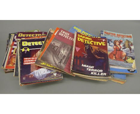 A quantity of vintage crime magazines, including Detective, True Police Cases, Master Detective, etc.