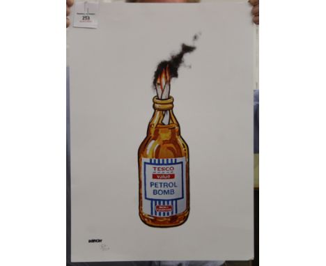 After BANKSY, Tesco Value Petrol Bomb, limited edition screen print, numbered 184/300, unframed. 32 x 45 cm overall.