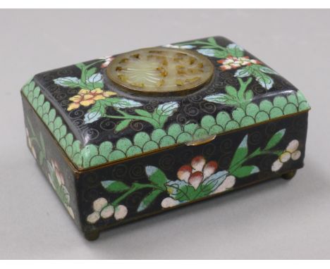 A Chinese jade topped cloisonne box. 11 cm long.