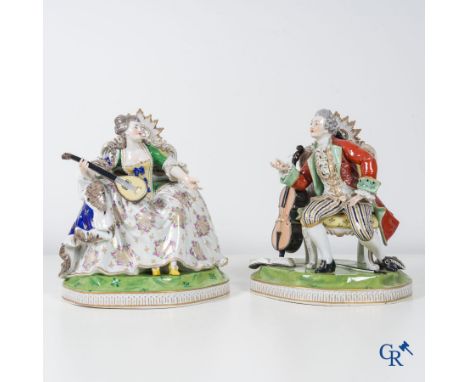 European porcelain, a pair of imposing groups in German porcelain, probably Carl Thieme, Dresden. circa 1900. Marked with the