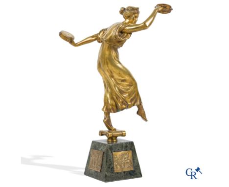 S. Lugli. A bronze Art Deco representation of a dancer with tambourines. circa 1910-1920. With foundry stamp. | 40 x 22 x 19 
