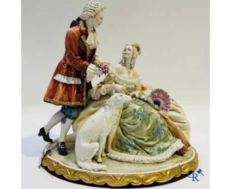 Porcelain: Capodimonte: Luciano Cazzalo. Exceptional group in Italian porcelain with lace. lace porcelain. Couple in love wit