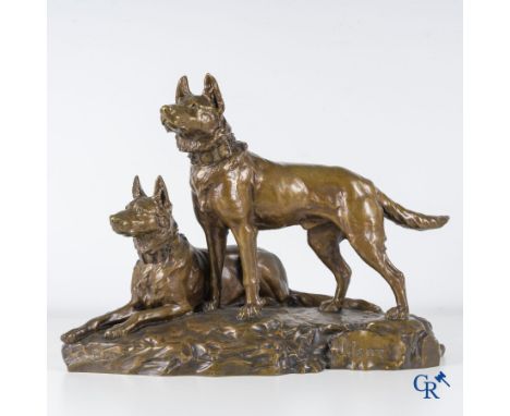 Jean Joire (1862-1950) Bronze representation of 2 shepherd dogs. Signed J. Joire and signed Susse frères Editors &amp; foundr
