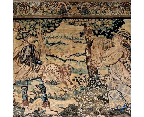 Oriental carpets, a finely knotted silk tapestry with Renaissance scenes. Signed. | 75 x 114 cm. | Condition: In perfect cond