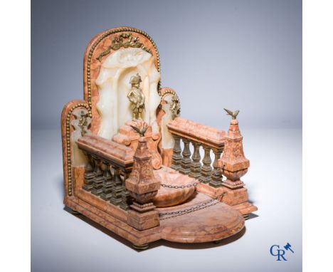 Manneken Pis in Napoleonic costume. Miniature of the well-known Brussels monument in bronze, onyx and marble. Circa 1930. | 3