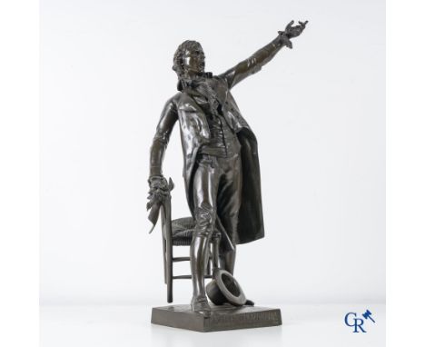 Henry Etienne Dumaige (1830-1888), Camille Desmoulins, Palais Royal 1789. Bronze statue, 19th century. | 71 x 32 x 29 cm.
