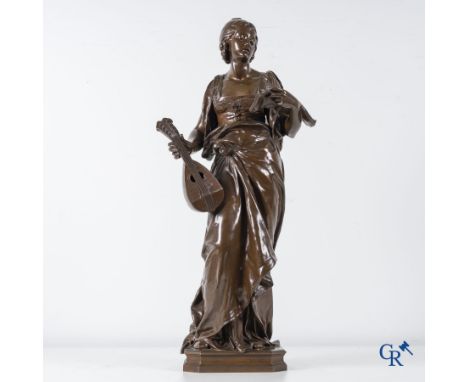 Louis Ernest Barrias (1841-1905) Melody. Bronze statue with brown patina. Foundry stamp Thiebaut frères Fondeurs Paris. Signe