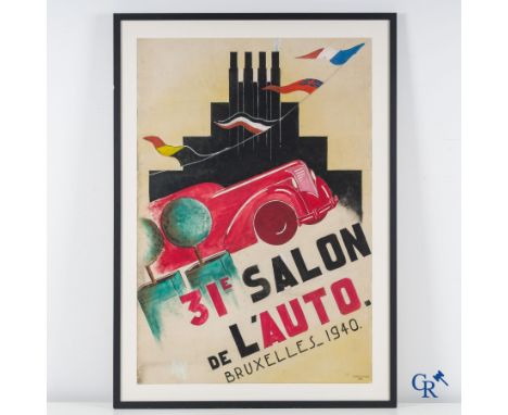 F. Caudron 1939, Proposal for mockup poster 31th Brussels Automobile Show 1940. Watercolour signed lower right. | 101 x 69 cm