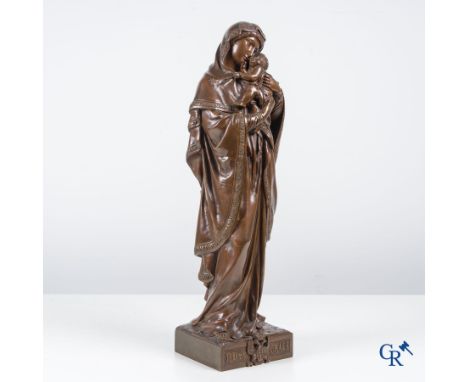 Marc Christophe Douay, Notre Dame de Grace. A bronze statue with brown patina. L. Martin fondeur, M. Douay sculptor with foun