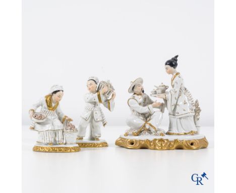 European porcelain: Sitzendorf, 3 groups in fine Sitzendorf porcelain with Asian representations. | Large group: 18 x 17 x 10