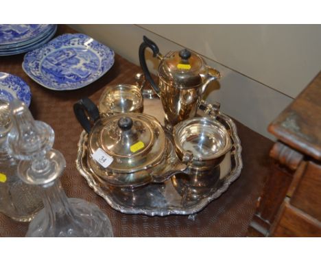 A Mappin &amp; Webb silver plated four piece teaset on tray 