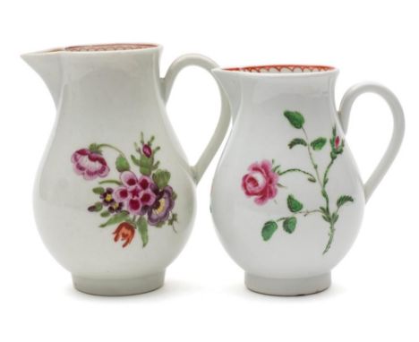 A First Period Worcester sparrow beak baluster milk jug and one other: the first painted with floral sprays under a crow's fo