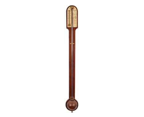 George Wadham, Bath a mahogany stick barometer: the arched bone dial engraved with usual barometer markings and engraved Geo.