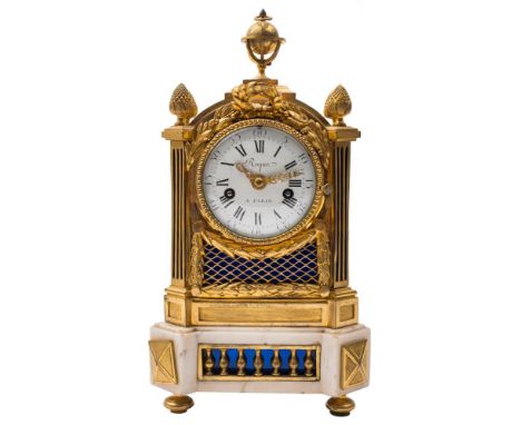 Roque à Paris an French Empire ormolu mantel clock with unusual date globe: the eight-day duration movement having a silk-sus