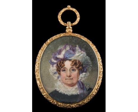 English School early 19th Century-A reverse portrait miniature,:- of a gentleman, head and shoulders with light wavy hair and