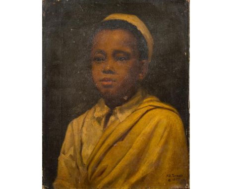 H D Turner [late 19th Century]-Portrait study of a Samuel Coleridge Taylor [1872-1912], aged ten years, head and shoulders,:-
