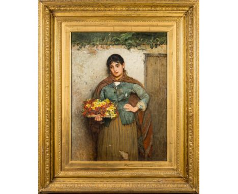 Carlton Alfred Smith [1853-1946]-Flower Girl,:-signed and dated 1882 bottom rightoil on canvas, 59.5 x 44.5cm.