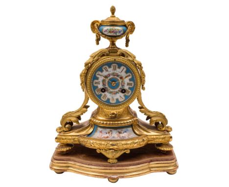 Japy Fils, Paris a French ormolu & porcelain mantel clock: the eight-day duration movement striking the hours and half-hours 