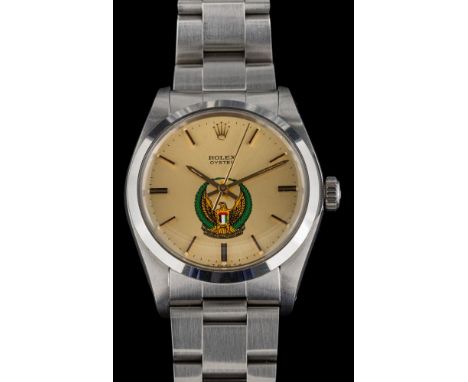 Rolex. A gentleman's stainless steel 'Rolex Oyster' wristwatch circa 1982 model 6426: the dial with gilt baton markers, sweep