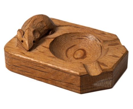 A Robert Thompson 'Mouseman' carved oak ashtray: of rectangular outline 10.5cm. long.