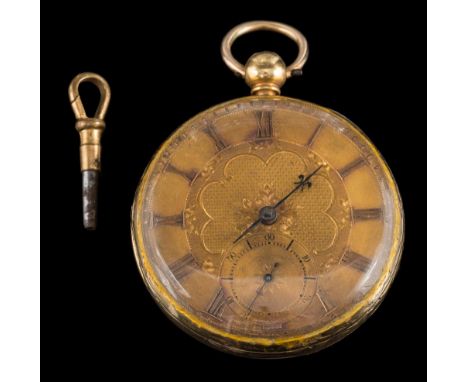 William Dixon. A gentleman's 18ct gold key-wound open-face pocket watch: the foliate engraved circular dial 50mm diameter wit
