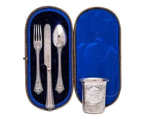 A late Victorian three-piece flatware set, maker Martin, Hall & Co, Sheffield, 1892/94: initialled, includes knife fork and s