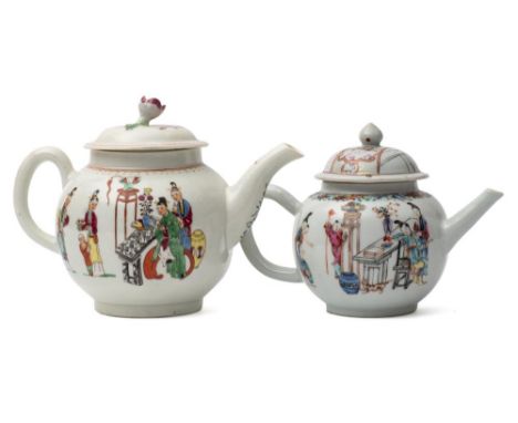 A First Period Worcester painted and transfer printed polychrome teapot and cover, together with a Chinese famille rose proto