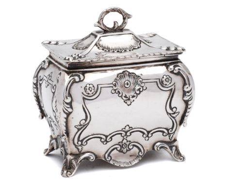 An Edward VII silver tea caddy, maker George Nathan &amp; Ridley Hayes, Chester, 1904: of  bombe outline, with hinged lid enc