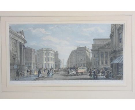 A framed and glazed engraving. 'View of the Architectural Improvements in the Vicinity of the Bank, and the Mansion House', c