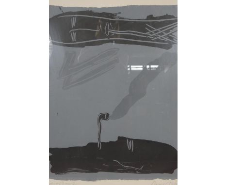 A framed and glazed signed studio proof colour screen print by Scottish artist Bruce McLean. Depicting two abstract heads. Si