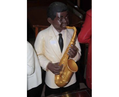 TWO MODERN FIGURES MODELLED AS AMERICAN JAZZ MUSICIANSdepicting a man playing the double bass and a man playing the saxophone