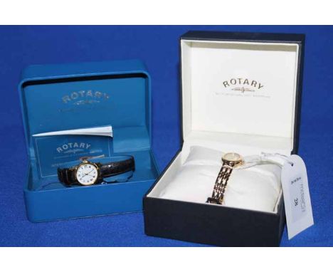 LADY'S ROTARY WRIST WATCHthe oval mother of pearl dial in a gold coloured case, on a gold coloured bracelet strap, in box