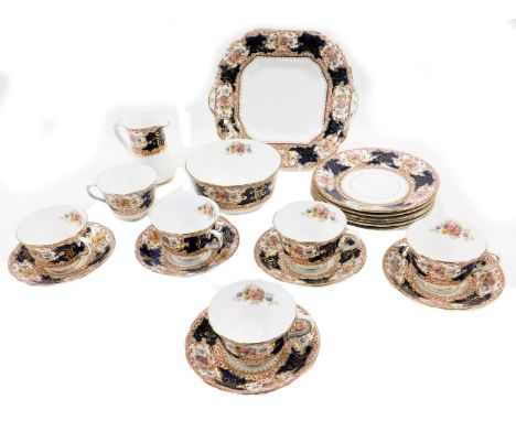 A Bradley Salisbury pattern part tea service, decorated in Imari colours, flowers, etc.