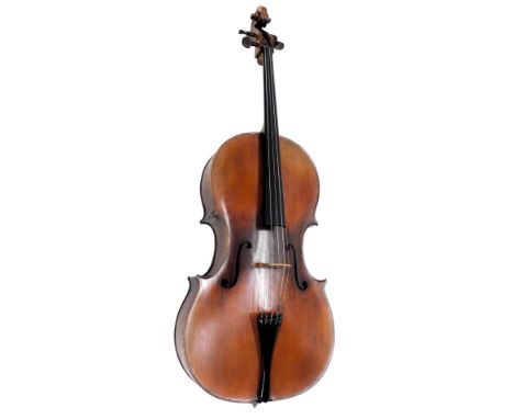 A figured maple cello, with fine scroll two piece back, 122cm long overall, length of back 74.5cm.