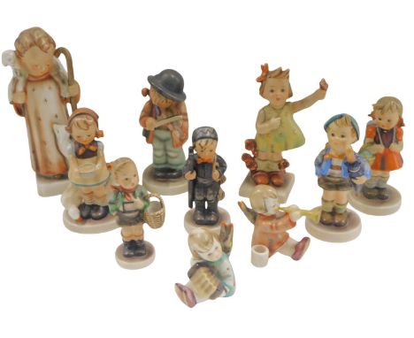 A quantity of Goebel Hummel figures, to include shepherd with lambs, young girl with flower, etc.