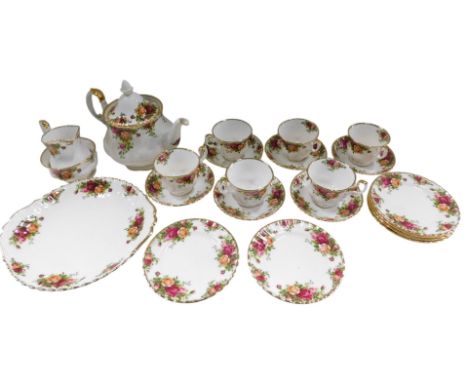 A Royal Albert Old Country Roses pattern part tea service, to include six cups, saucers, etc.