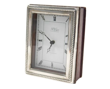 An R Carr clockmaker silver fronted and mahogany cased mantel clock, maker RC, Sheffield 1989, 10cm high.