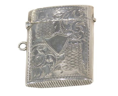 A Edward VII silver match case, with engine engraved decoration and vacant cartouche, Chester 1902, 0.57oz.