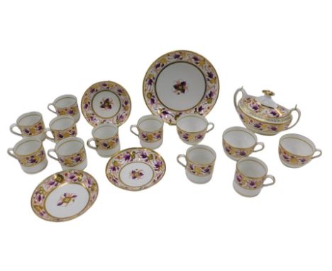 An early 19thC Spode part tea and coffee service, with pattern 889 decoration, in the form of hand painted iron red and puce 