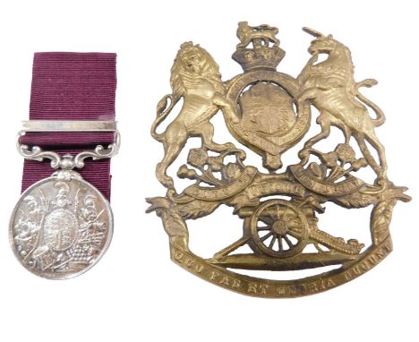 An Army Long Service and Good Conduct Medal second type, inscribed to 30549 Gunner T Hunt RA (Royal Artillery), with replacem