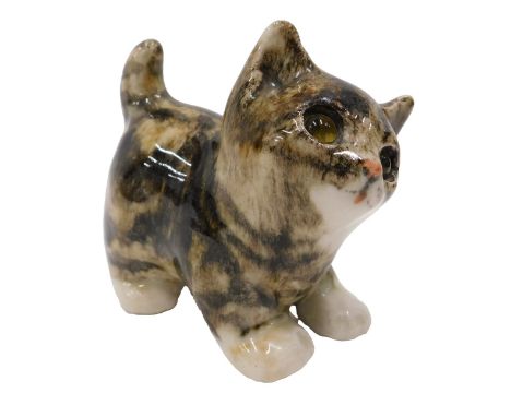 A Winstanley Studio Pottery tabby kitten, hand written marks to underside, 11cm long.