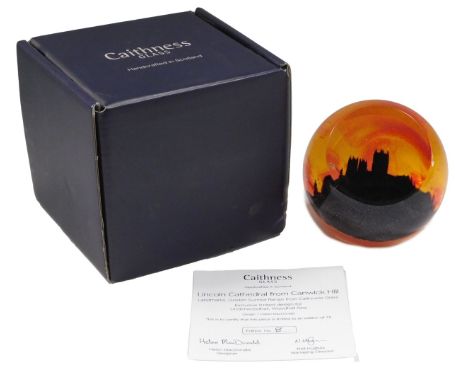 A Caithness glass Lincoln Cathedral from Canwick Hill limited edition paperweight, number 8/75, with box and certificate.