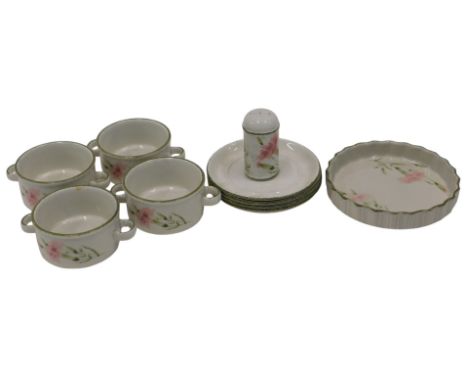 Various items of Midwinter cookware, each decorated with carnations.