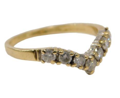 A wishbone ring, set with tiny diamonds in claw setting, on a yellow metal band, 9ct, with rubbed hallmarks, ring size N½, 2.