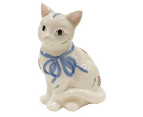 A Lenox Poppies on Blue pattern ceramic cat, decorated with deep pink flowers and leaves in relief, printed marks to undersid