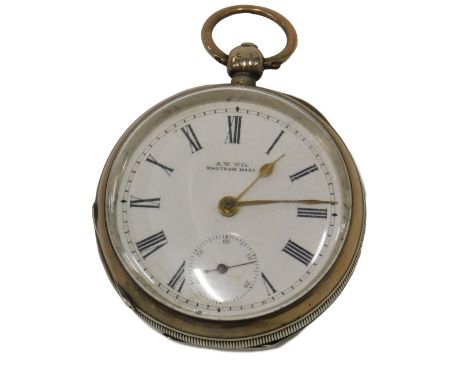 An Edward VII silver pocket watch, with white enamel Roman numeric dial, bearing the maker AWW Co Waltham Mass, with internal
