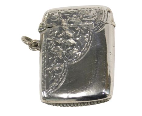 A George V silver match case, with engine engraved decoration leaves, Chester 1912, 0.54oz.
