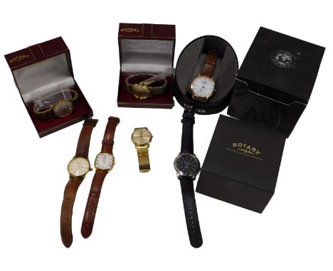 Three gent's Rotary wristwatches and others, including two Timex a Citizen and an Ergar. (7)